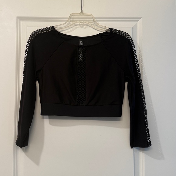 Black Mesh Long Sleeve Crop Top Victoria Sport - Picture 1 of 3